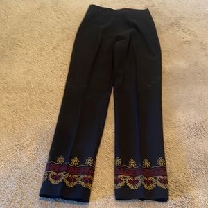 Black pants with embroidery on bottom